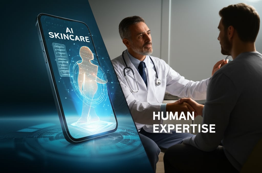 An illustrative image about: A powerful, conceptual split-image showcasing the synergy between AI and traditional dermatology. On