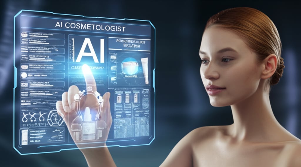 An illustrative image about: A sophisticated, futuristic woman interacting with a holographic display that projects a customized