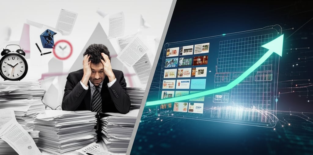 An illustrative image about: A powerful, dynamic split image illustrating the evolution of content creation: on one side, a fatig
