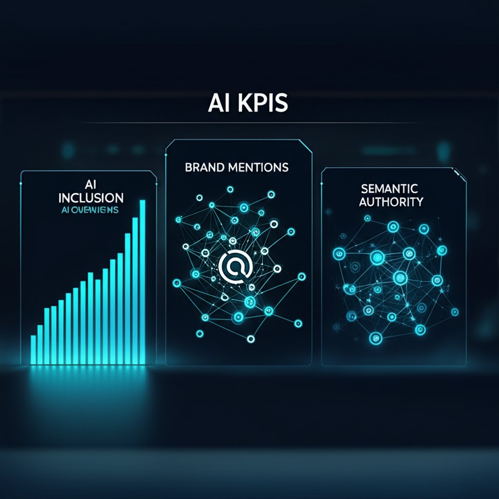 An illustrative image about: A sleek, futuristic analytics dashboard displaying key performance indicators for AI visibility. On 